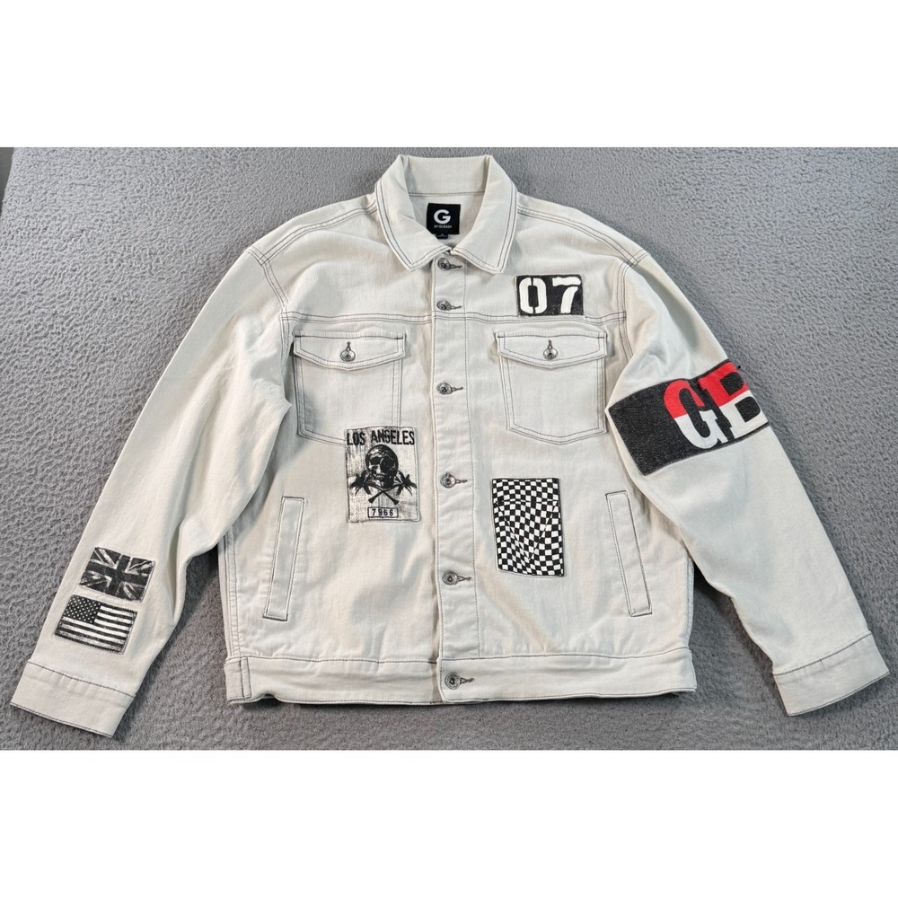 Guess Moto‎ Jacket Men's Medium White Trucker Long Sleeve Biker Rocker